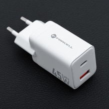 Phone charger Forcell F-Energy Mini GaN III USB C + USB A PD QC4.0 45W VT-36 white Phone charger Forcell F-Energy Mini GaN III USB C + USB A PD QC4.0 45W VT-36 white