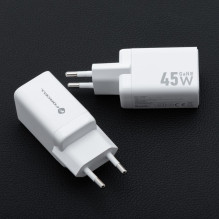 Telefono įkroviklis Forcell F-Energy Mini GaN III USB C + USB A PD QC4.0 45W VT-36 baltas Telefono įkroviklis Forcell F-Energy Mini GaN III USB C + USB A PD QC4.0 45W VT-36 baltas
