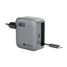 Phone charger Forcell F-Energy GaN USB C + retractable cable USB C PD QC4.0 3A 45W VT-R5 gray Phone charger Forcell F-Energy GaN USB C + retractable cable USB C PD QC4.0 3A 45W VT-R5 gray