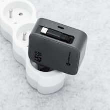 Phone charger Forcell F-Energy GaN USB C + retractable cable USB C PD QC4.0 3A 45W VT-R5 gray Phone charger Forcell F-Energy GaN USB C + retractable cable USB C PD QC4.0 3A 45W VT-R5 gray