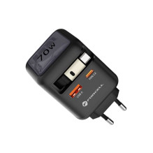 Telefono įkroviklis Forcell F-Energy GaN USB C + USB A + ištraukiamas laidas USB C PD QC4.0 3A 70W VT-R7 pilkas Telefono įkroviklis Forcell F-Energy GaN USB C + USB A + ištraukiamas laidas USB C PD QC4.0 3A 70W VT-R7 pilkas