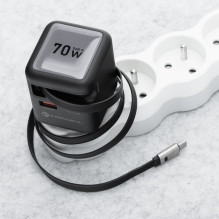 Telefono įkroviklis Forcell F-Energy GaN USB C + USB A + ištraukiamas laidas USB C PD QC4.0 3A 70W VT-R7 pilkas Telefono įkroviklis Forcell F-Energy GaN USB C + USB A + ištraukiamas laidas USB C PD QC4.0 3A 70W VT-R7 pilkas