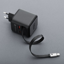 Phone charger Forcell F-Energy GaN USB C + USB A + retractable cable USB C PD QC4.0 3A 70W VT-R7 gray Phone charger Forcell F-Energy GaN USB C + USB A + retractable cable USB C PD QC4.0 3A 70W VT-R7 gray