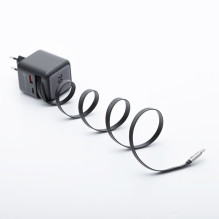Phone charger Forcell F-Energy GaN USB C + USB A + retractable cable USB C PD QC4.0 3A 70W VT-R7 gray Phone charger Forcell F-Energy GaN USB C + USB A + retractable cable USB C PD QC4.0 3A 70W VT-R7 gray