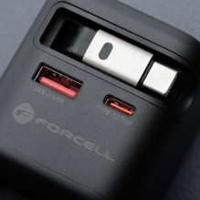 Phone charger Forcell F-Energy GaN USB C + USB A + retractable cable USB C PD QC4.0 3A 70W VT-R7 gray Phone charger Forcell F-Energy GaN USB C + USB A + retractable cable USB C PD QC4.0 3A 70W VT-R7 gray