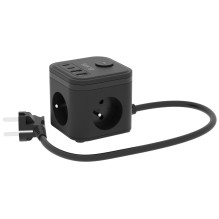 KERG 3 lizdų maitinimo kubas + greitas įkroviklis USB-A+USB-C 1,5 m 3×1,5 mm2 H05VV-F 16A / 250V~ Išmanusis juodas KERG 3 lizdų maitinimo kubas + greitas įkroviklis USB-A+USB-C 1,5 m 3×1,5 mm2 H05VV-F 16A / 250V~ Išmanusis juodas