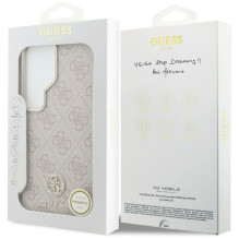 GUESS dėklas, skirtas SAMSUNG S26 Ultra GUHMS26LP4GRMDEP (4G su cirkoniais ir apvaliu MagSafe logotipu), rožinis