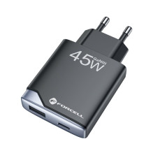 Telefono įkroviklis Forcell F-Energy Ultra Slim GaN III USB C + USB A PD QC4.0 3A 45W B245202(1A1C) juodas