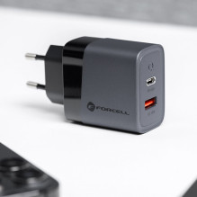 Telefono įkroviklis Forcell F-Energy GaN USB C + USB A QC4.0 PD 4A 45W VT-39 pilkas Telefono įkroviklis Forcell F-Energy GaN USB C + USB A QC4.0 PD 4A 45W VT-39 pilkas