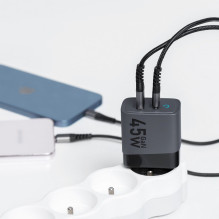 Telefono įkroviklis Forcell F-Energy GaN USB C + USB A QC4.0 PD 4A 45W VT-39 pilkas Telefono įkroviklis Forcell F-Energy GaN USB C + USB A QC4.0 PD 4A 45W VT-39 pilkas