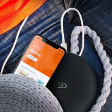 Belaidis įkroviklis Forcell F-Energy Qi QC 15W + duomenų kabelis USB C į USB A, juodas