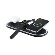 Wireless charger Forcell F-Energy Ellipse 3w1 Qi QC 15W compatible with Apple + cable USB C do USB A black
