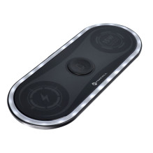 Belaidis įkroviklis Forcell F-Energy Ellipse 3w1 Qi QC 15W, suderinamas su Apple + USB C į USB A laidas, juodas