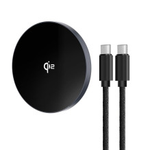 Wireless charger Forcell F-Energy Smart Charge USB C Qi2 15W compatible with MagSafe, with detachable cable 1,5 m silver