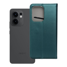 Atverčiamas dėklas Oppo Reno 13F 4G / 5G Smart Magneto, tamsiai žalias