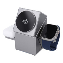 Belaidis įkroviklis Forcell F-Energy 3in1 Rotation Cube Qi2, suderinamas su MagSafe (F-06), sidabrinis