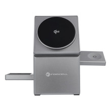 Belaidis įkroviklis Forcell F-Energy 3in1 Rotation Cube Qi2, suderinamas su MagSafe (F-06), sidabrinis