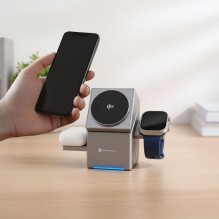 Wireless charger Forcell F-Energy 3in1 Rotation Cube Qi2 compatible with MagSafe (F-06) silver