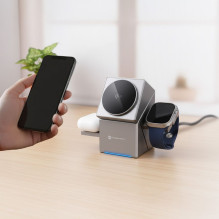 Belaidis įkroviklis Forcell F-Energy 3in1 Rotation Cube Qi2, suderinamas su MagSafe (F-06), sidabrinis