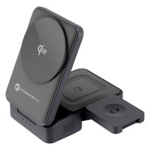Belaidis įkroviklis Forcell F-Energy 3in1 Flex Pro Qi2, suderinamas su MagSafe (F-05), sidabrinis