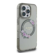 GUESS case for IPHONE 16 Pro compatible with MagSafe GUHMP16LHFWFCK (IML Flowers Wreath) black