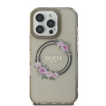 GUESS case for IPHONE 16 Pro compatible with MagSafe GUHMP16LHFWFCK (IML Flowers Wreath) black