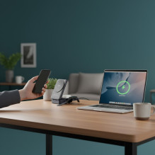 Belaidis įkroviklis Forcell F-Energy 3in1 Flex Pro Qi2, suderinamas su MagSafe (F-05), sidabrinis