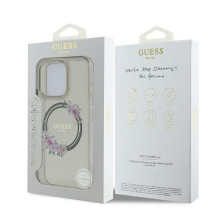 GUESS case for IPHONE 16 Pro compatible with MagSafe GUHMP16LHFWFCK (IML Flowers Wreath) black