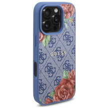 GUESS dėklas, skirtas IPHONE 16 Pro, suderinamas su MagSafe GUHMP16LP4ROPEMCB (4G gėlių raštas), mėlynas