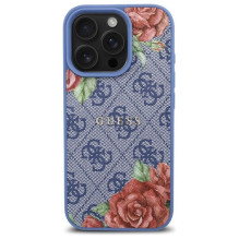 GUESS dėklas, skirtas IPHONE 16 Pro, suderinamas su MagSafe GUHMP16LP4ROPEMCB (4G gėlių raštas), mėlynas