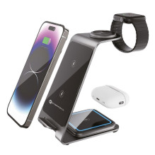 Wireless charger Forcell F-Energy 3in1 Simply Charge aluminium compatible with Apple Watch and Samsung Watch gray