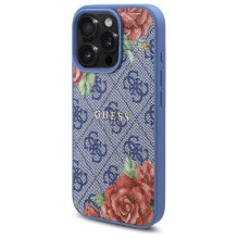 GUESS dėklas, skirtas IPHONE 16 Pro, suderinamas su MagSafe GUHMP16LP4ROPEMCB (4G gėlių raštas), mėlynas