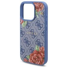 GUESS dėklas, skirtas IPHONE 16 Pro, suderinamas su MagSafe GUHMP16LP4ROPEMCB (4G gėlių raštas), mėlynas
