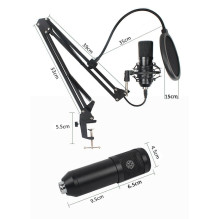 Kondensatorinis mikrofonas su strėle ir membrana AC-03, juodas