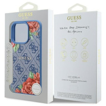GUESS dėklas, skirtas IPHONE 16 Pro, suderinamas su MagSafe GUHMP16LP4ROPEMCB (4G gėlių raštas), mėlynas