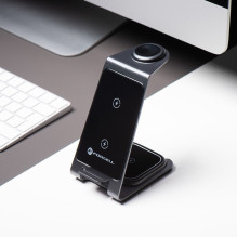 Wireless charger Forcell F-Energy 3in1 Simply Charge aluminium compatible with Apple Watch and Samsung Watch gray