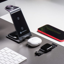 Wireless charger Forcell F-Energy 3in1 Simply Charge aluminium compatible with Apple Watch and Samsung Watch gray