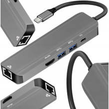 Adapter HUB 5in1 USB C ART OEM-C15-1 silver Adapter HUB 5in1 USB C ART OEM-C15-1 silver