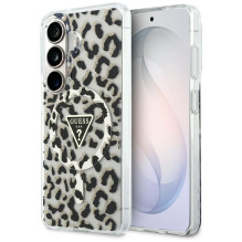 GUESS dėklas SAMSUNG S26 GUHMS26SHLEGTGLK (magnetinis IML leopardo rašto trikampis) juodas