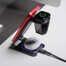 Belaidis įkroviklis „Forcell F-Energy 3in1 Simply Charge“, aliuminis, suderinamas su „Apple Watch“ ir „Samsung Watch“, p