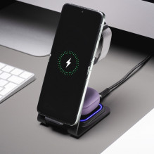 Wireless charger Forcell F-Energy 3in1 Simply Charge aluminium compatible with Apple Watch and Samsung Watch gray