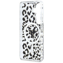 GUESS dėklas SAMSUNG S26 GUHMS26SHLEGTGLK (magnetinis IML leopardo rašto trikampis) juodas