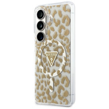 GUESS dėklas SAMSUNG S26 GUHMS26SHLEGTGLW (magnetinis IML leopardo rašto trikampis) rudas