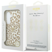 GUESS dėklas SAMSUNG S26 GUHMS26SHLEGTGLW (magnetinis IML leopardo rašto trikampis) rudas