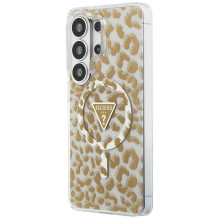 GUESS dėklas SAMSUNG S26 Ultra GUHMS26LHLEGTGLW (magnetinis IML leopardo rašto trikampis) rudas
