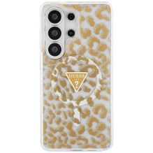 GUESS dėklas SAMSUNG S26 Ultra GUHMS26LHLEGTGLW (magnetinis IML leopardo rašto trikampis) rudas