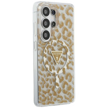 GUESS dėklas SAMSUNG S26 Ultra GUHMS26LHLEGTGLW (magnetinis IML leopardo rašto trikampis) rudas