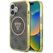 GUESS dėklas, skirtas IPHONE 16, suderinamas su „MagSafe GUHMP16SHG4PRTGW“ (IML metalinis blizgučių 4G apskritimo trikam