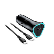 Automobilinis įkroviklis Blue Star USB C QC3.0 PD AFC 3A 20W + laidas USB C į USB C, juodas Automobilinis įkroviklis Blue Star USB C QC3.0 PD AFC 3A 20W + laidas USB C į USB C, juodas