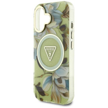 GUESS dėklas, skirtas IPHONE 16, suderinamas su „MagSafe GUHMP16SHFLPEDN“ (IML metalinis blizgučių trikampis), žalias